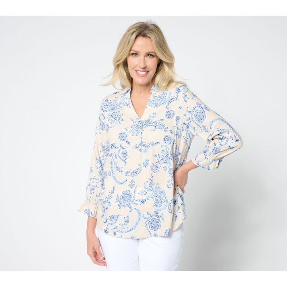 Top Knot Women's Sz S Linen Rayon True Popover Blouse Multi-colored A648161